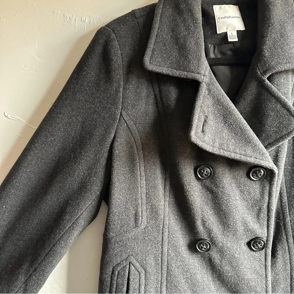 Charcoal Wool Blend Peacoat Dark Academia Classic Timeless Coat L Croft & Barrow